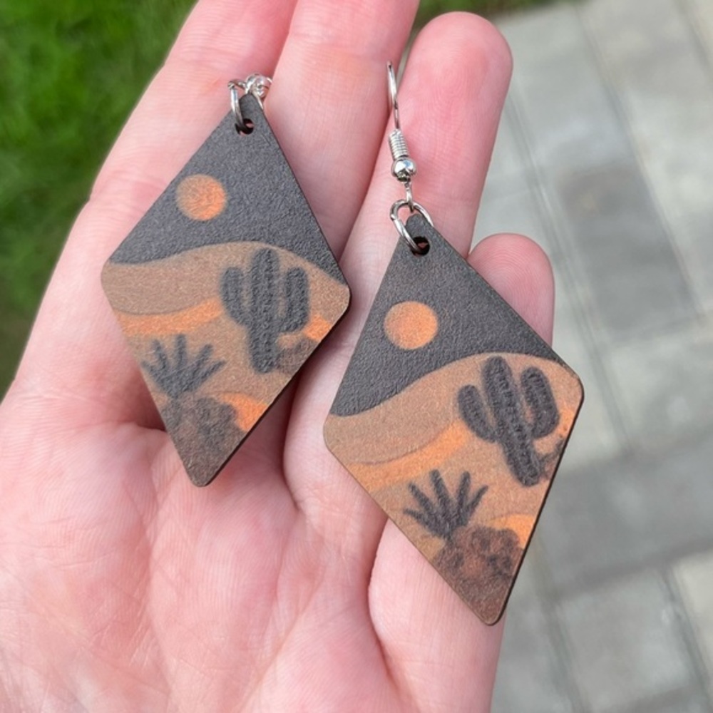 Wooden Desert Dangle Earrings Midnight